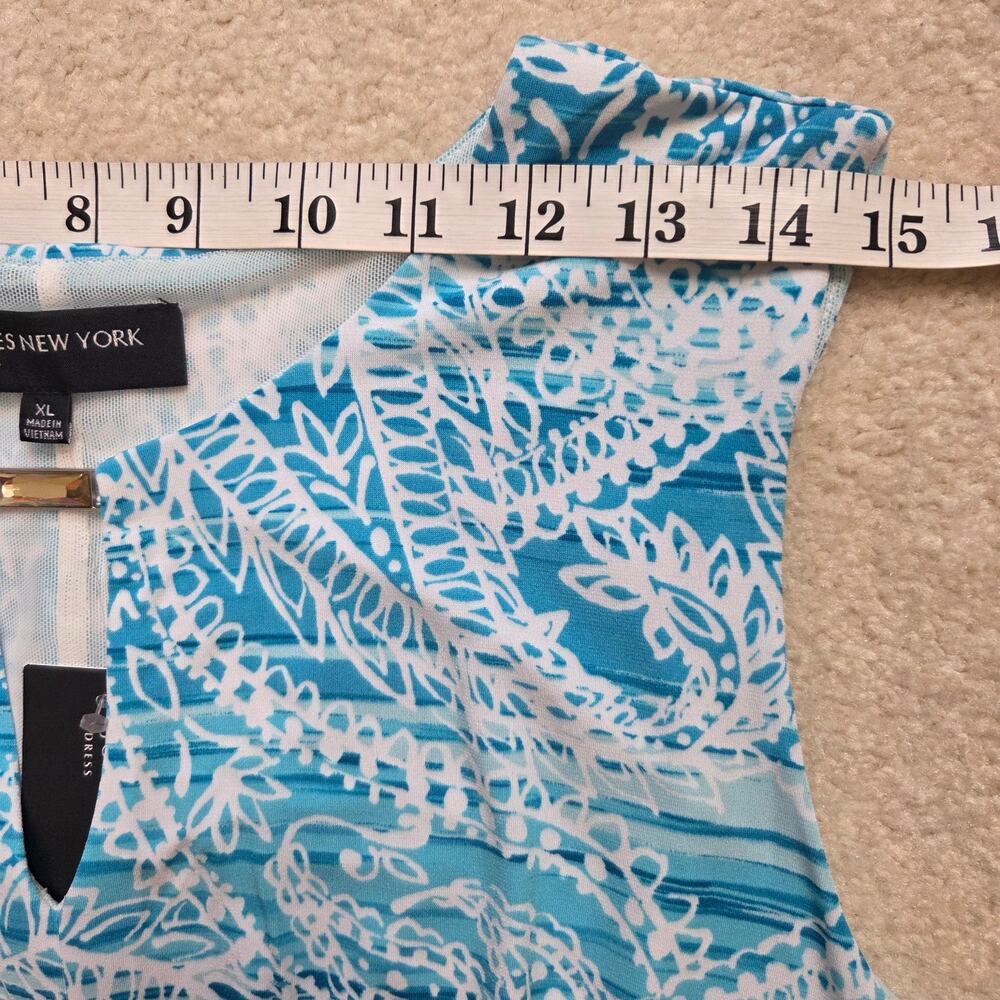 NWT Jones New York XL Jersey Pullover Sleeveless Summer Dress Turquoise White - Picture 11 of 16